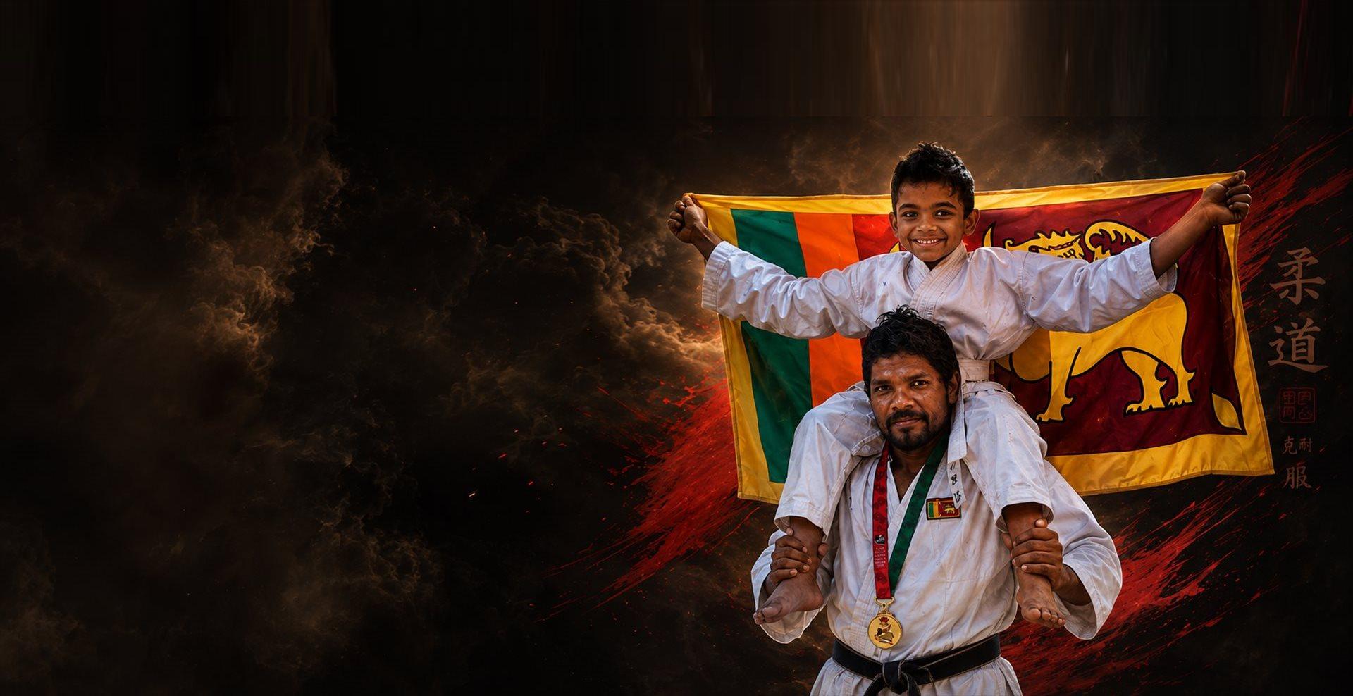 Shihan R.J. Edward carrying a young student holding the Sri Lankan flag